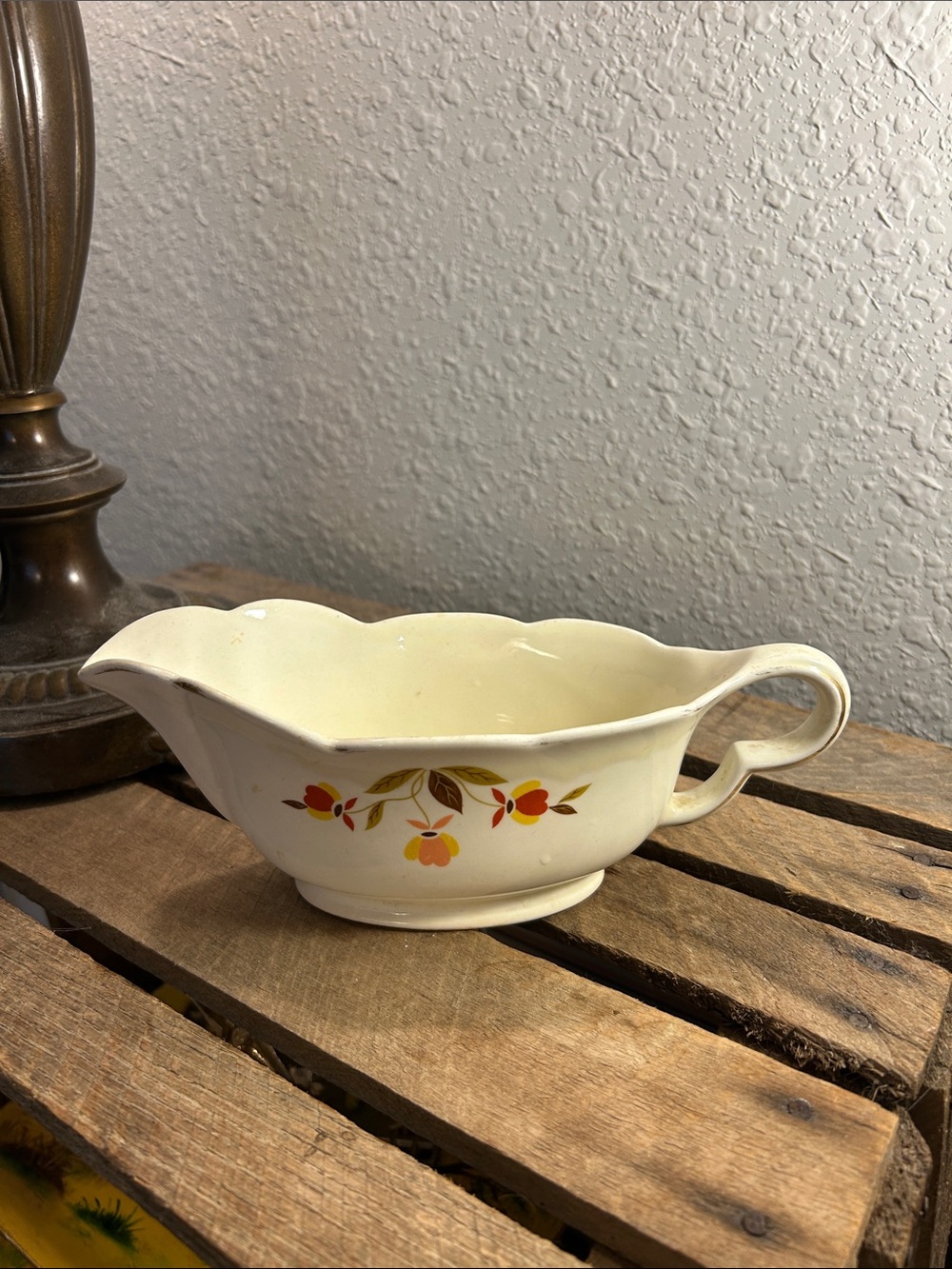 Vintage Hall Jewel Tea Floral Gravy Boat - Cream Cottage Core